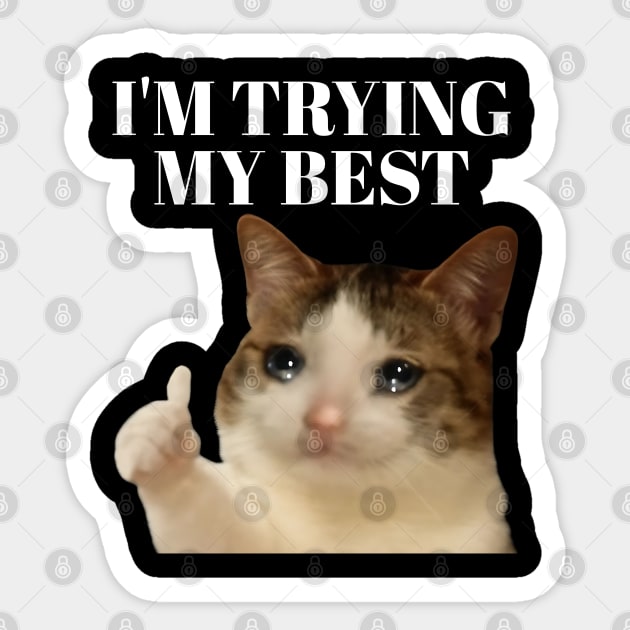 I'm trying my best funny crying cat meme Sticker by Khalid's Store 2